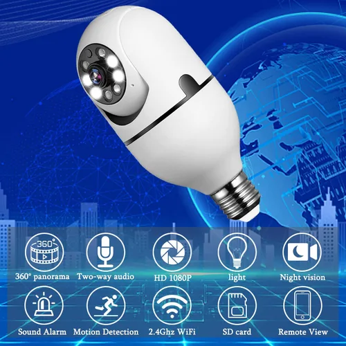Miniatura 4 de Cámara 360, bombilla Full HD 1080P, cámara WiFi de 2.4 GHz con tarjeta SD de 32 G, visión nocturna, detección de movimiento, cámaras de seguridad