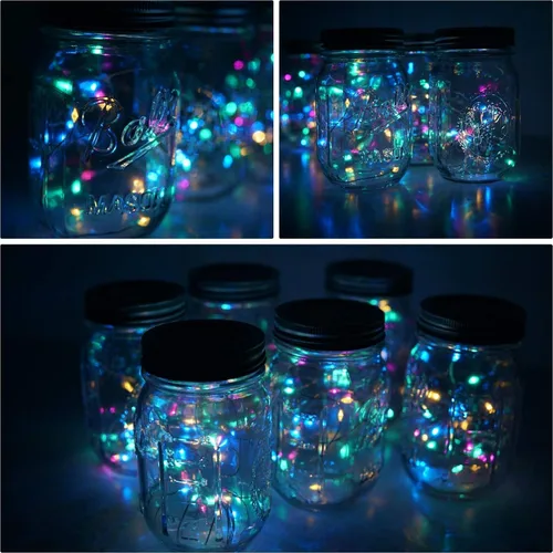 Miniatura 5 de Juego de 6 luces solares para tapa de tarro, paquete de 20 luces LED impermeables con diseño de estrella de hadas y luciérnaga, para decoración
