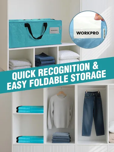 Miniatura 7 de WORKPRO 1 paquete de bolsas de mudanza extra grandes con cremalleras y asas de transporte, correas de mochila, bolsa de almacenamiento resistente