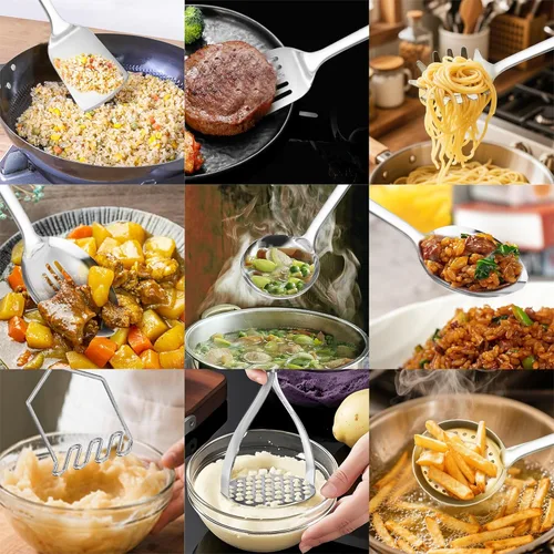Miniatura 4 de Juego de utensilios de cocina de acero inoxidable 18/0, utensilios de cocina resistentes para uso diario, fiesta, boda, casa nueva, aptos para Negro