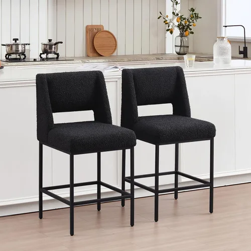 Miniatura 13 de Zesthouse Juego de 2 taburetes tapizados de altura de mostrador, taburetes de bar de tela de lino con respaldo, sillas modernas de altura de Sábanas