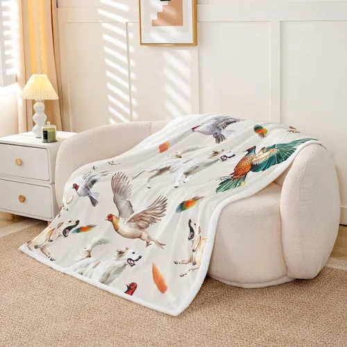 Miniatura 3 de Manta de cama Sherpa con diseño de perro de caza y aves silvestres, manta de franela de forro polar de 40 x 50 pulgadas para sofá, estilo granja