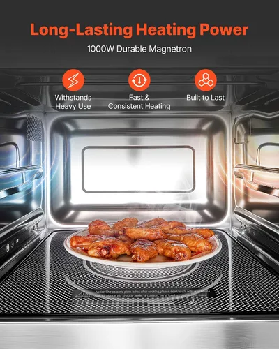 Miniatura 2 de VEVOR Horno microondas comercial, 0.9 pies cúbicos, 1000W Horno microondas digital de acero inoxidable para encimera con pantalla táctil, 10 ajustes