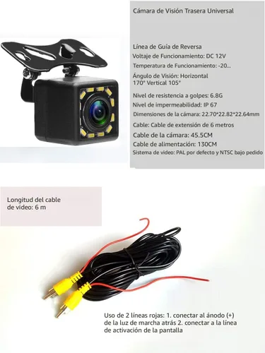 Miniatura 3 de Cámara de visión trasera impermeable Camecho para vehículo, cámara trasera de visión nocturna con 12 LED, ángulo amplio de 170 grados, cámaras
