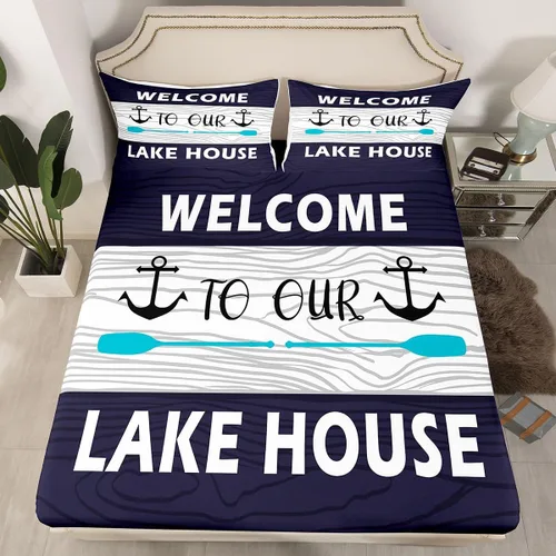 Miniatura 36 de Lake House - Sábana bajera ajustable tamaño individual, sábanas de anclaje náutico para niños, adolescentes, adultos, dormitorio, juego de ropa
