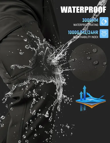 Miniatura 13 de MAGCOMSEN - Pantalones de invierno para hombre, impermeables, con forro polar pantalones tácticos softshell, para snowboard, esquí, con bolsillos
