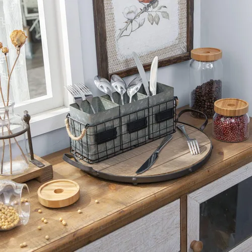 Miniatura 3 de NIKKY HOME Farmhouse Organizador de Cubiertos Galvanizado de 3 Compartimentos para Encimera, Soporte de Cubiertos de Mesa para Cucharas, Cuchillos