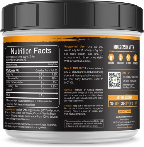 Miniatura 2 de Intentionally Bare MCT - Aceite en polvo de vainilla francesa MCT, aceite C8 MCT en polvo para energía y metabolismo, mezcla energética Keto sin