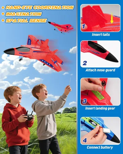 Miniatura 2 de Avión RC ANTSIR F22, Avión RC con Estabilizador de Giro/Luz LED/2 Baterías Recargables, Fácil de Volar, Avión a Control Remoto de 2.4GHz, Juguete