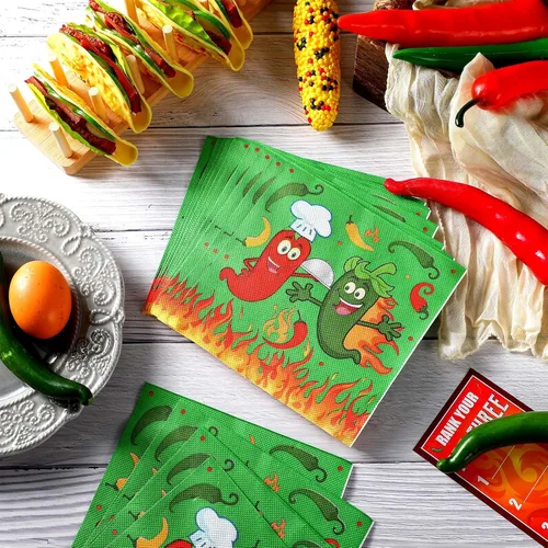 Miniatura 4 de Qilery 100 servilletas de papel desechables con chile para cocinar, decoración de fiesta mexicana de Cinco de Mayo, 6.5 pulgadas (cota)