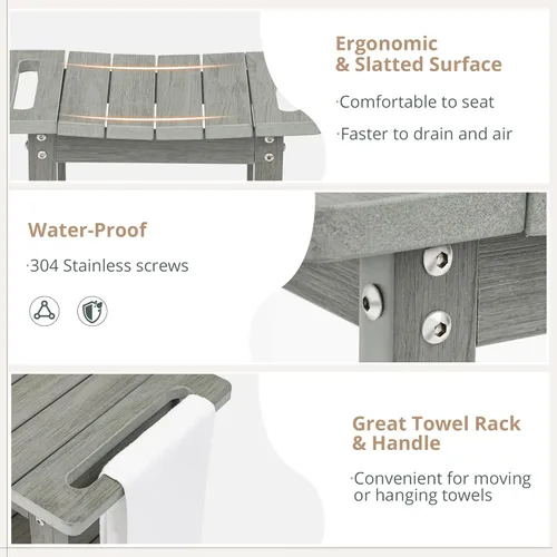 Miniatura 5 de LUE BONA HDPS Bancos de ducha para ducha interior, taburete de ducha gris para afeitarse las piernas con estante, asiento de ducha impermeable