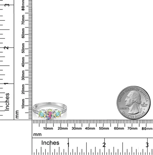 Miniatura 51 de Gem Stone King Anillo de compromiso de 3 piedras preciosas de oro blanco de 10 quilates con piedra natal y diamantes cultivados en laboratorio