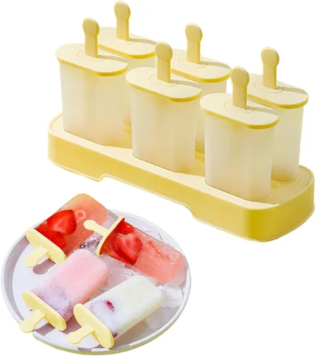 Miniatura 8 de Juego de moldes para paletas, 6 piezas con palitos, máquina de paletas de hielo, sin BPA, moldes para paletas de hielo de fácil liberación, moldes