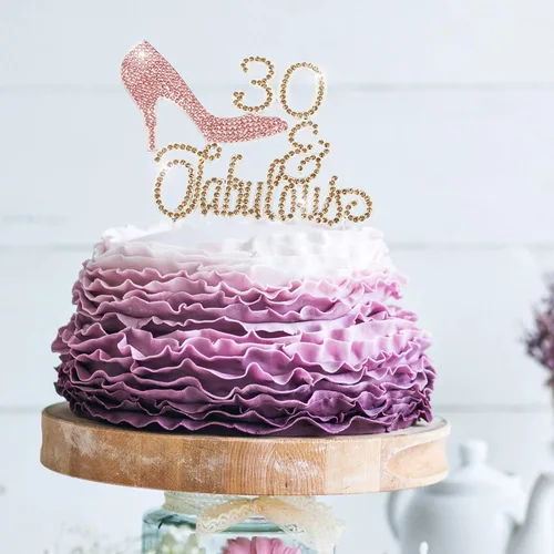 Miniatura 5 de LINGTEER 30 fabulosos adornos para tartas de cristal con diamantes de imitación de tacón alto, color rosa, perfecto para 30 cumpleaños, aniversario