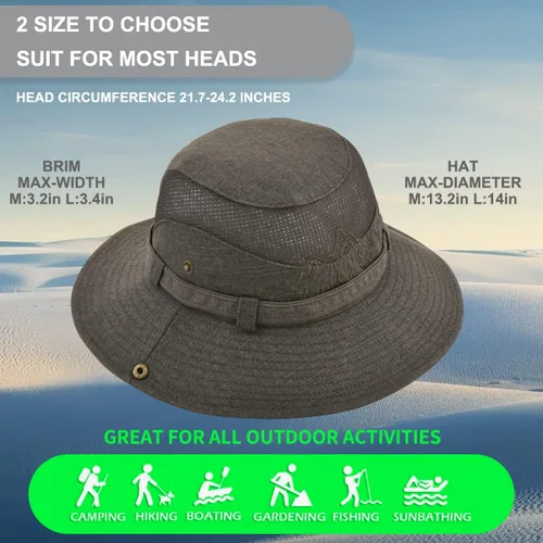 Miniatura 4 de Sombrero de sol para hombre, bordado de algodón, para verano, protección solar, ala ancha, plegable, estilo safari, boonie Verde militar