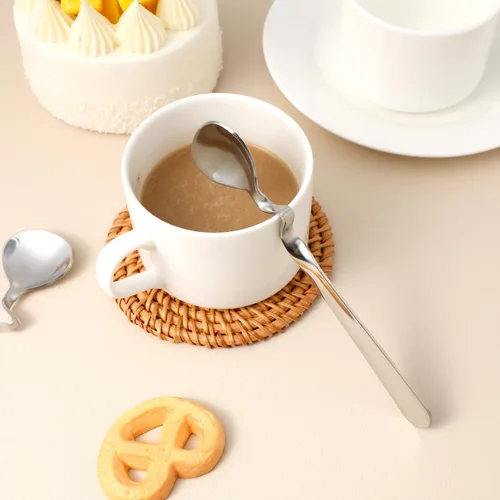 Miniatura 8 de OSALADI 2 cucharas de miel de acero inoxidable con mango curvado de 5.82 pulgadas, cucharaditas multifuncionales para miel, café, leche, mezcla