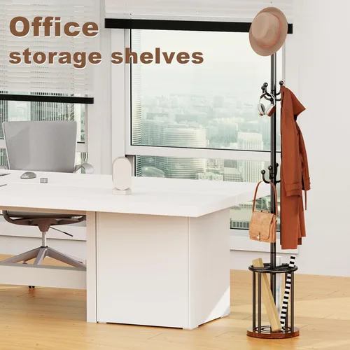 Miniatura 6 de Perchero independiente con soporte para paraguas, perchero con 12 ganchos para ropa, bolsos, sombreros, perchero, árbol, perchero, sombrero, Marrón