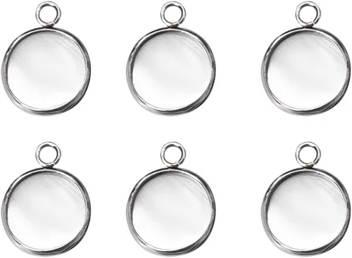 Miniatura 10 de LANBEIDE Bandejas colgantes de bisel de acero inoxidable, bandejas colgantes de cabujón, espacios en blanco colgantes de 0.394 x 0.394 in, 50