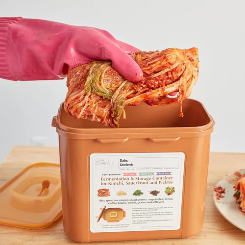Miniatura 3 de Crazy Korean Premium Kimchi, chucrut fermentación y contenedor de almacenamiento con tapa de interior aspiradora de cocción, Marrón (Sandy Brown)