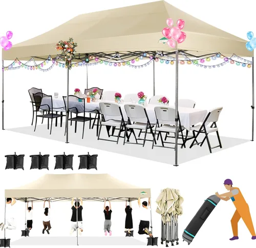 Miniatura 61 de COBIZI Toldo de 10 x 20 pies con paredes laterales, carpa de fiesta resistente para fiestas, bodas, tienda de campaña portátil plegable fácil