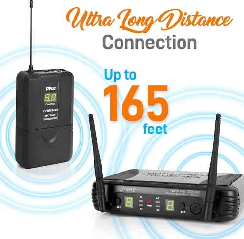 Miniatura 5 de Pyle Sistema de micrófono inalámbrico de 2 canales, juego de micrófono digital UHF portátil con 2 auriculares, 2 solapas, 2 transmisores, cable de ¼