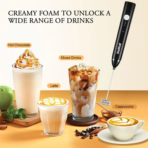Miniatura 4 de Dallfoll - Espumador manual, recargable por USB, eléctrico, espuma para café, 2 velocidades, para mezclar bebidas, 2 batidores, para café capuchino