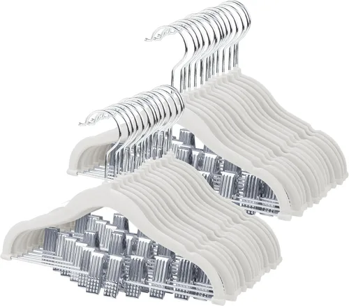 Miniatura 12 de ManGotree Perchas de terciopelo para bebé de 11.8 pulgadas con clips movibles, perchas de fieltro antideslizantes para niños, perchas de ropa