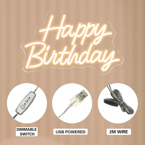 Miniatura 6 de Letrero de neón de feliz cumpleaños blanco cálido, luz de neón LED para decoración de fiesta de cumpleaños, alimentado por letreros de neón USB