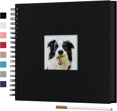 Álbum de fotos para scrapbook DIY de 10 x 10 pulgadas con cubierta de diseño de ventana, 80 páginas, libro de recuerdos de papel artesanal para Negro