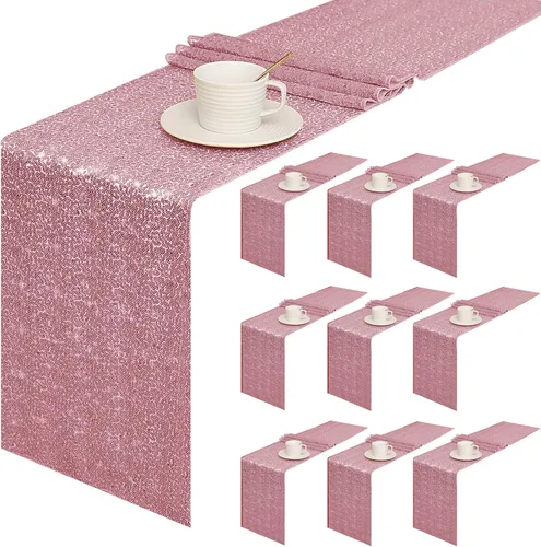 Miniatura 9 de Sugargirl Paquete de 10 caminos de mesa de lentejuelas de 12 x 72 pulgadas, camino de mesa verde manzana con purpurina para suministros de fiesta