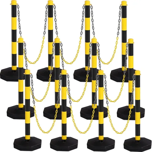 Geiserailie Paquete de 12 conos de delineador de tráfico con base rellenable y cadena de plástico de 5 pies, conos de precaución, barreras de