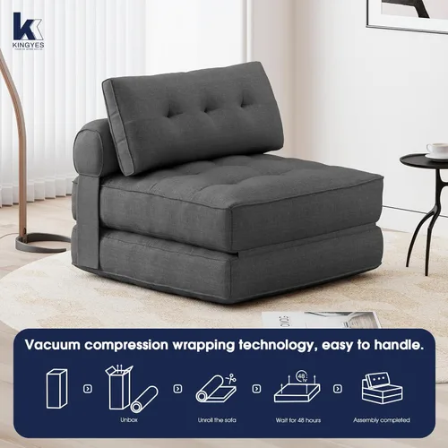 Miniatura 7 de KINGYES Silla de Cama Plegable, Silla Convertible 3 en 1 con Almohada, Silla Futón Plegable para Sala de Estar, Gris Gris (Mist Gray)