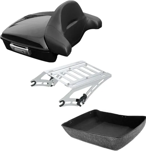 Miniatura 21 de TCMT Caja de maletero de motocicleta cortada de 10.7", respaldo envolvente, soporte de montaje para 2 personas, compatible con Harley 2014-2025 Con