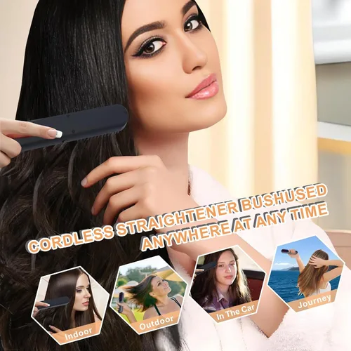 Miniatura 6 de Hot Comb Eléctrico, cepillo alisador de pelo inalámbrico, mini cepillo de pelo, peine térmico con 3 ajustes de temperatura, alisador de pelo