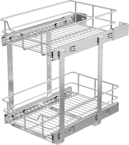 Miniatura 13 de Organizador de armario extraíble de 2 niveles de 15 pulgadas de ancho x 22 pulgadas de profundidad, cajones deslizantes para armarios de cocina, 2