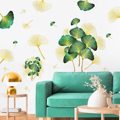 Miniatura 3 de Calcomanías de pared de hojas doradas, calcomanías de pared de hojas verdes, calcomanías de pared modernas para dormitorio, sala de estar, Oro