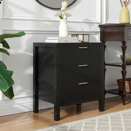 Miniatura 7 de Mesita de noche con almacenamiento, mesitas de noche de madera estilo granja con 3 cajones, mesita de noche estilo bohemio alta para dormitorio