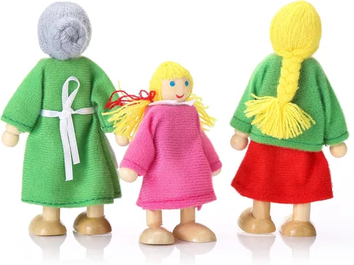 Miniatura 3 de Jzszera Juego de 7 casas de muñecas de madera, mini figuras para juegos de simulación, accesorios clásicos para casa de muñecas para niños y niños