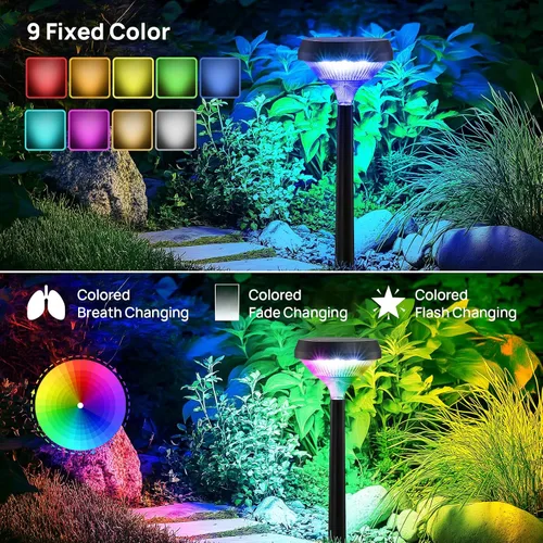 Miniatura 3 de Linkind Paquete de 8 luces solares para camino, luces solares que cambian de color al aire libre, impermeables, multicolor/blanco cálido/blanco