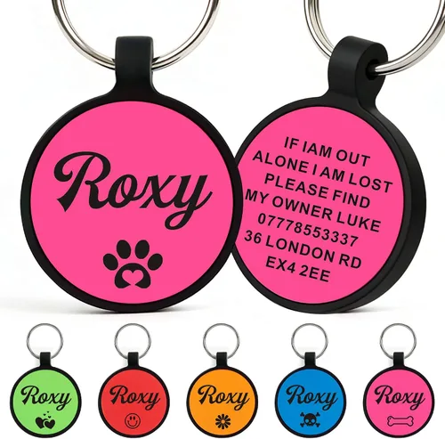 Miniatura 6 de Etiquetas para perros personalizadas para mascotas, etiqueta de silicona para perro, etiquetas de nombre para perro, etiquetas de perro Rosa