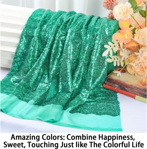Miniatura 2 de ShinyBeauty Tela de lentejuelas verdes Material de malla de purpurina de 1 yarda para coser vestidos de novia de bricolaje Ropa y ropa de mesa
