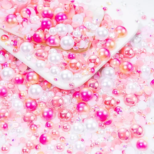 Miniatura 42 de 60g de Perlas Acuamarina Dorada con Diamantes de Imitación para Manualidades Tamaño Mixto 3mm-10mm Color AB Redondas Perlas Medias Planas Conjunto