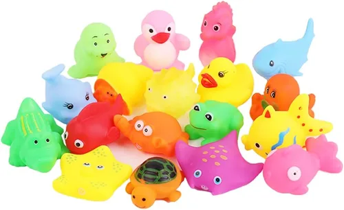 Miniatura 2 de Juego de 18 juguetes de baño preescolares para niños pequeños de 1-3, 2-4, lindos animales marinos de goma, juguete de pato de goma para bebés de 6