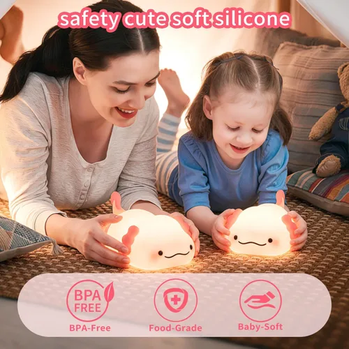 Miniatura 2 de Axolotl - Luz nocturna para niños, de silicona blanda de 3 niveles, regulable, control táctil, bonita luz nocturna con temporizador, portátil