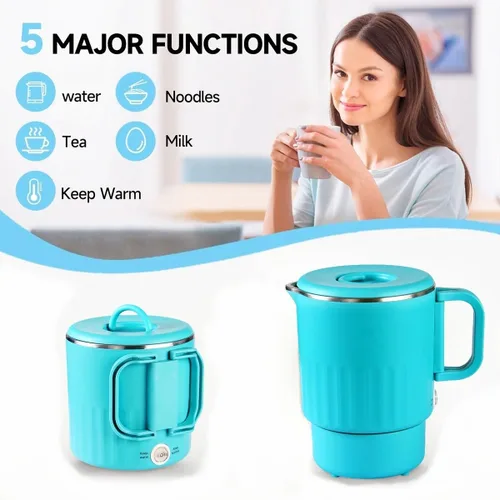Miniatura 5 de Hervidor eléctrico portátil pequeño de 0.8 L con mango plegable, hervidor eléctrico de viaje de 27 onzas, acero inoxidable 304, caldera de agua