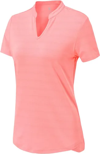 Miniatura 26 de Gopune Polo de golf con cuello en V para mujer, sin cuello, manga corta, ligera, de secado rápido, camisetas de tenis para correr