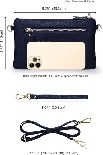 Miniatura 6 de YALUXE Cartera de mano de piel auténtica para mujer con correa cruzada