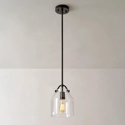 Miniatura 5 de Globe Electric 67000097 Lámpara colgante de 1 luz, negro mate, pantalla de vidrio transparente, varillas de altura colgante ajustable, iluminación