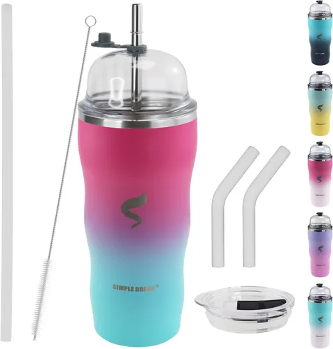 Miniatura 14 de Vaso aislado de 20 onzas con popote y tapa, pajitas de acero inoxidable para vaso, taza de viaje al vacío de doble pared, a prueba de derrames, taza