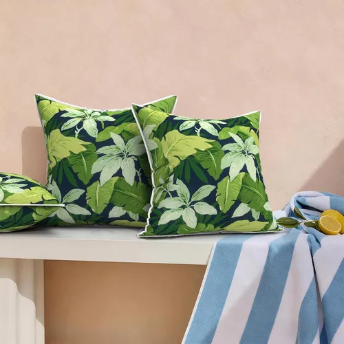 Miniatura 401 de Juego de 2 almohadas para exteriores de 16 x 16 pulgadas, repelentes al agua con interiores, para muebles de patio, hogar, jardín, geometría bohemia